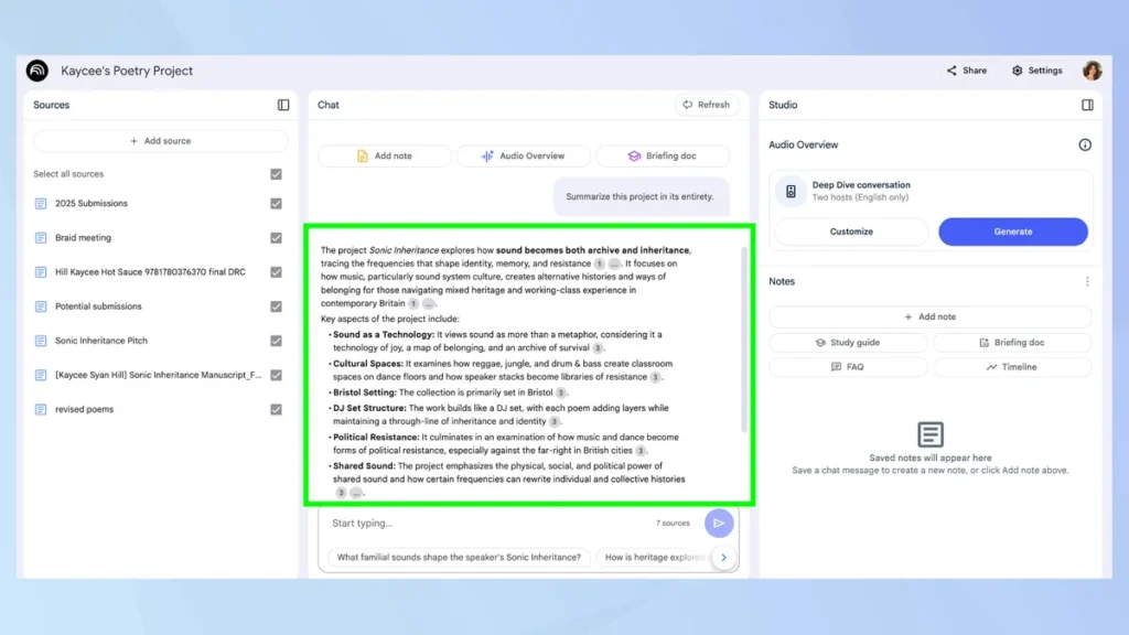 Create an audio overview