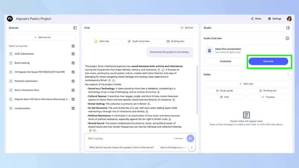 Create an audio overview